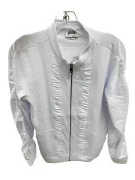 Jacket-Ruched Zipper Front- White-Women's-8000