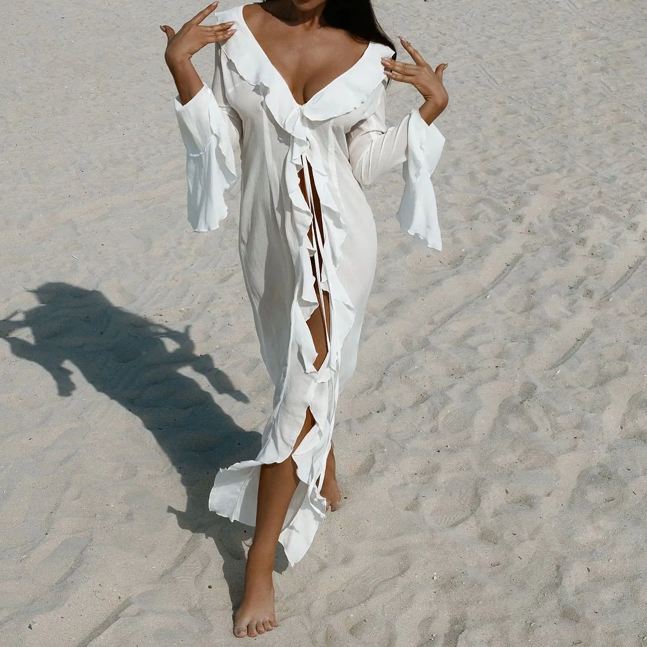 Lace cardigan beach cover-up dress