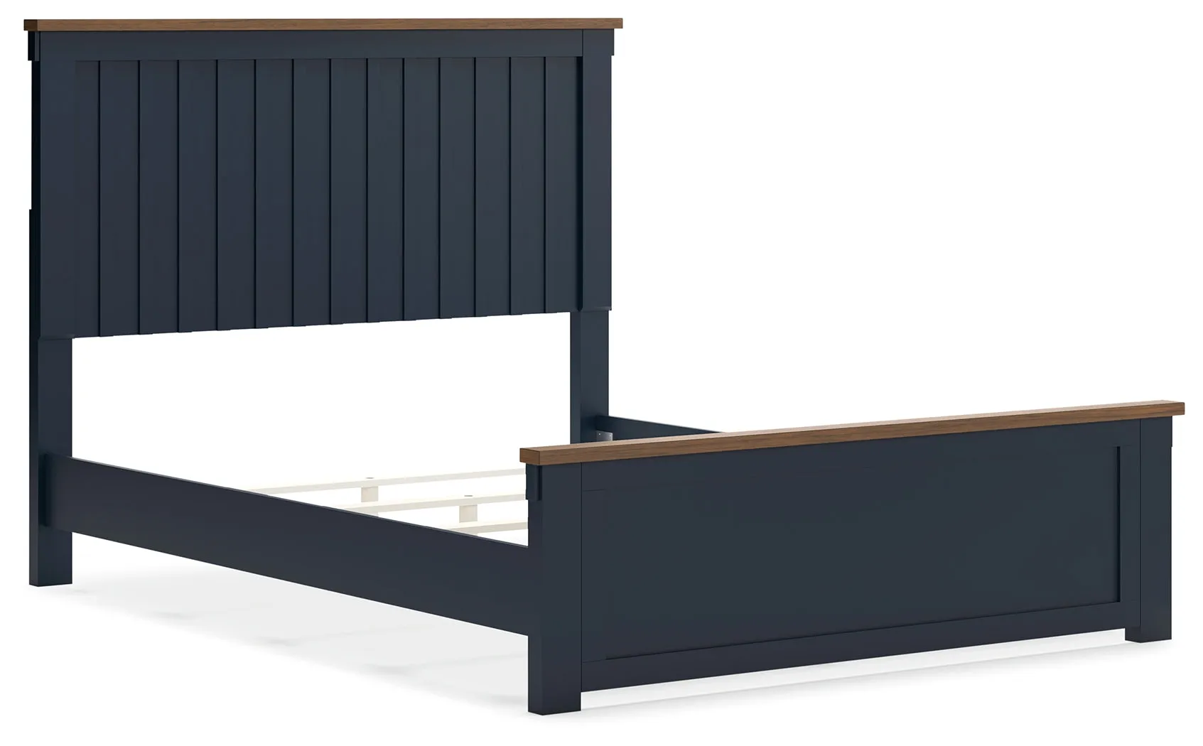Landocken Queen Panel Bed with Mirrored Dresser and Nightstand in Brown/Blue