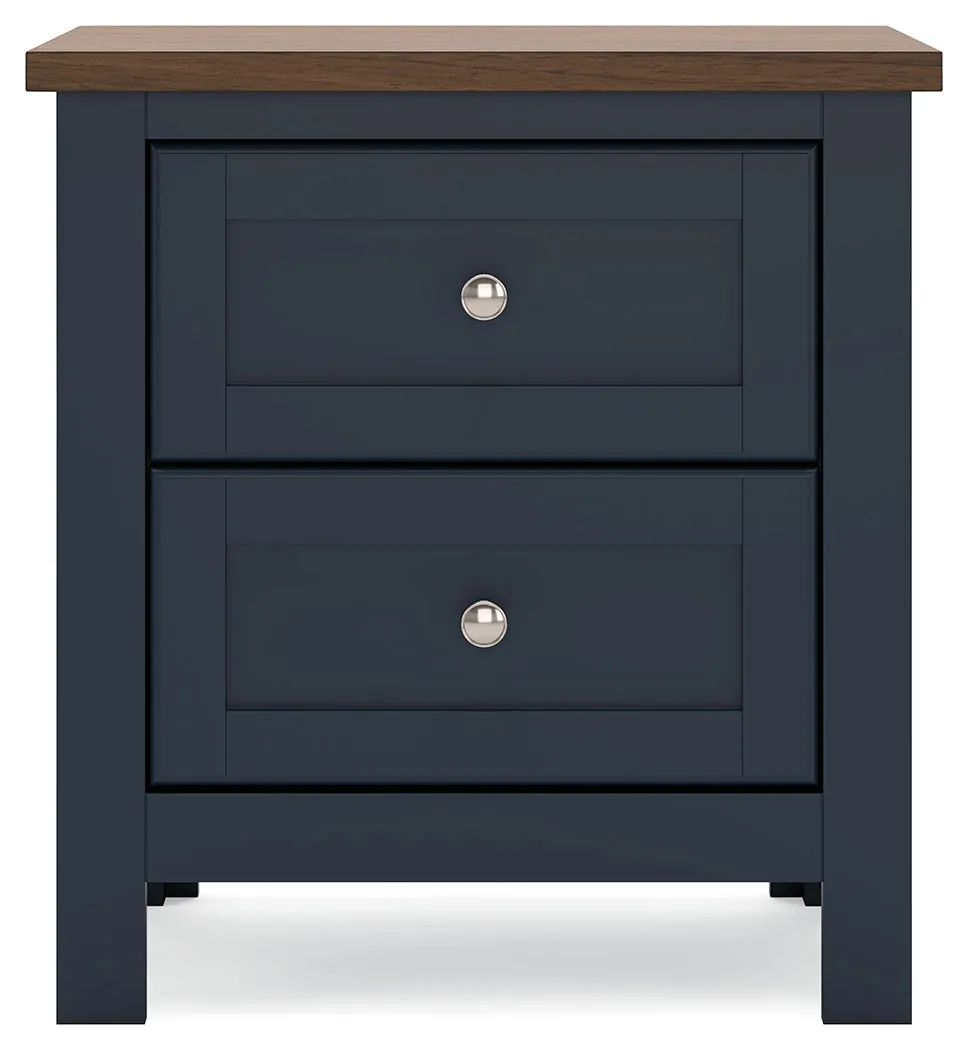 Landocken Queen Panel Bed with Mirrored Dresser and Nightstand in Brown/Blue