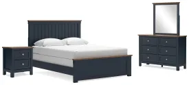 Landocken Queen Panel Bed with Mirrored Dresser and Nightstand in Brown/Blue