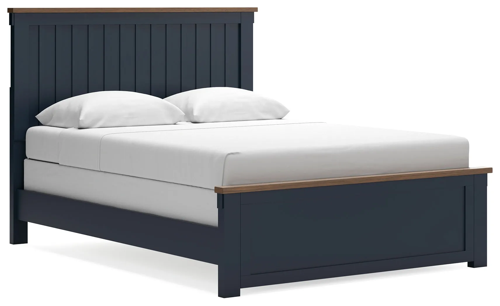 Landocken Queen Panel Bed with Mirrored Dresser and Nightstand in Brown/Blue