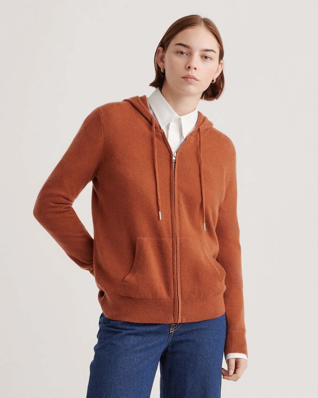 Lightweight Mongolian Cashmere Full-Zip Hoodie