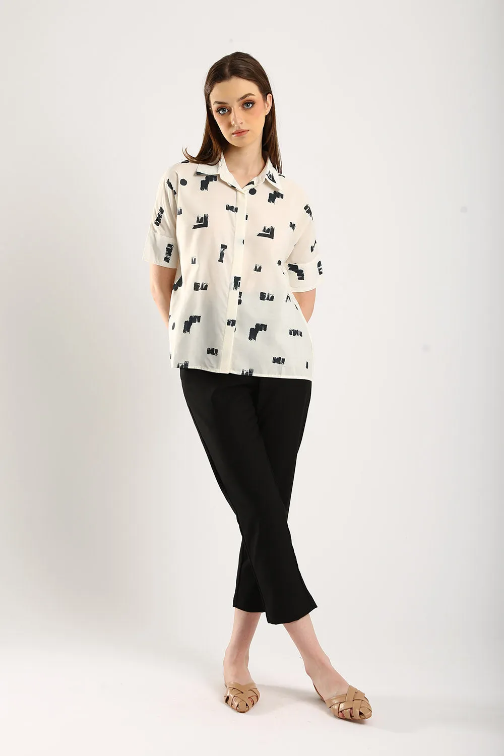 Livie Collared Shirt in Abstract Prints