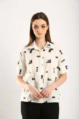 Livie Collared Shirt in Abstract Prints