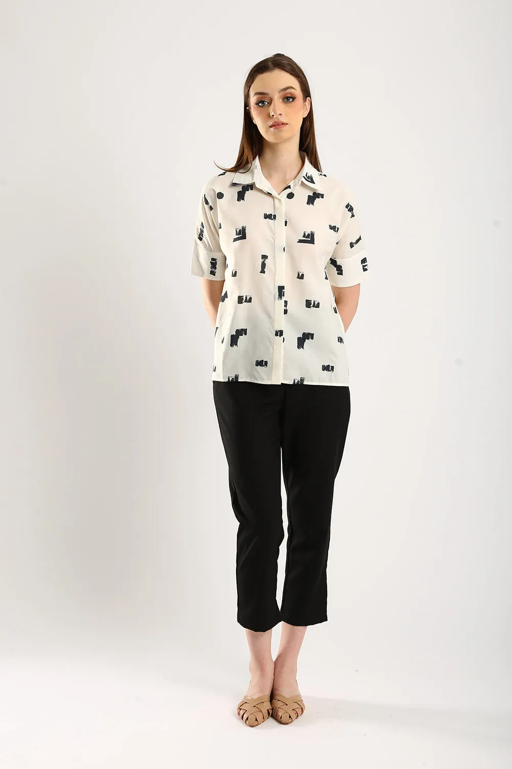 Livie Collared Shirt in Abstract Prints