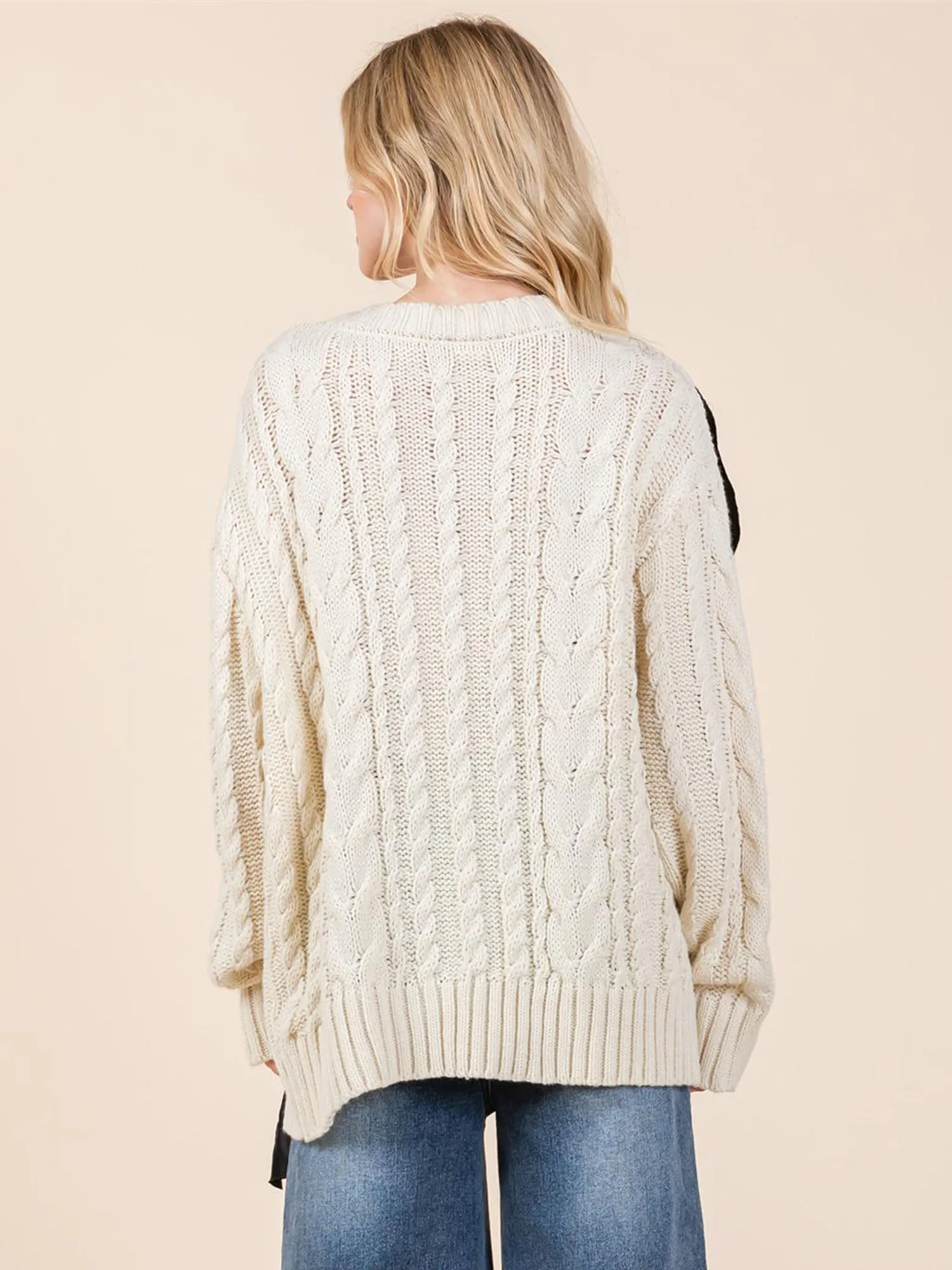 Long Sleeves Braided Ribbon Cable Knit Cardigan Sweater