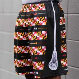 Maryland Flag and Lacrosse Stick Stripe (Black) / Athletic Shorts (Men)