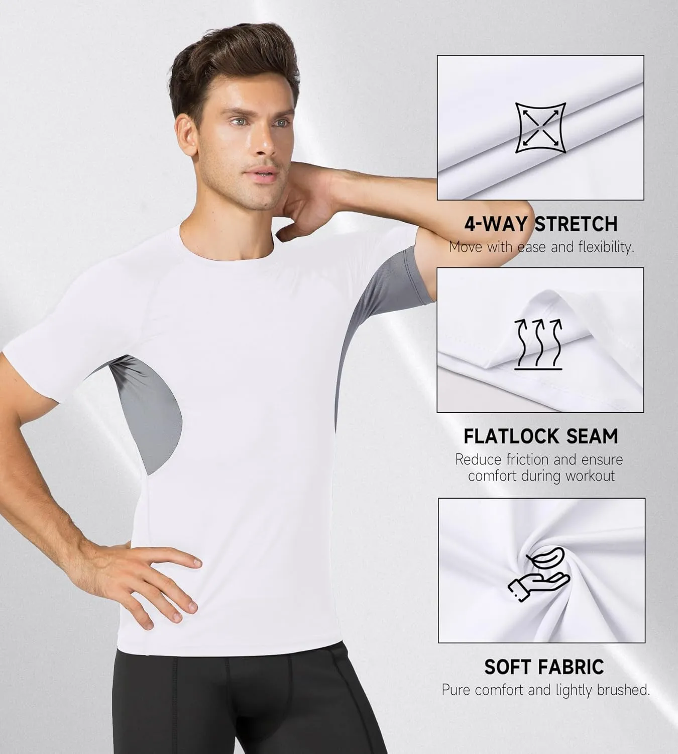 Men's Athletic Short Sleeve Stretch Compression Shirts Performance T-Shirt Running Workout Tops Quick Dry Base Layer