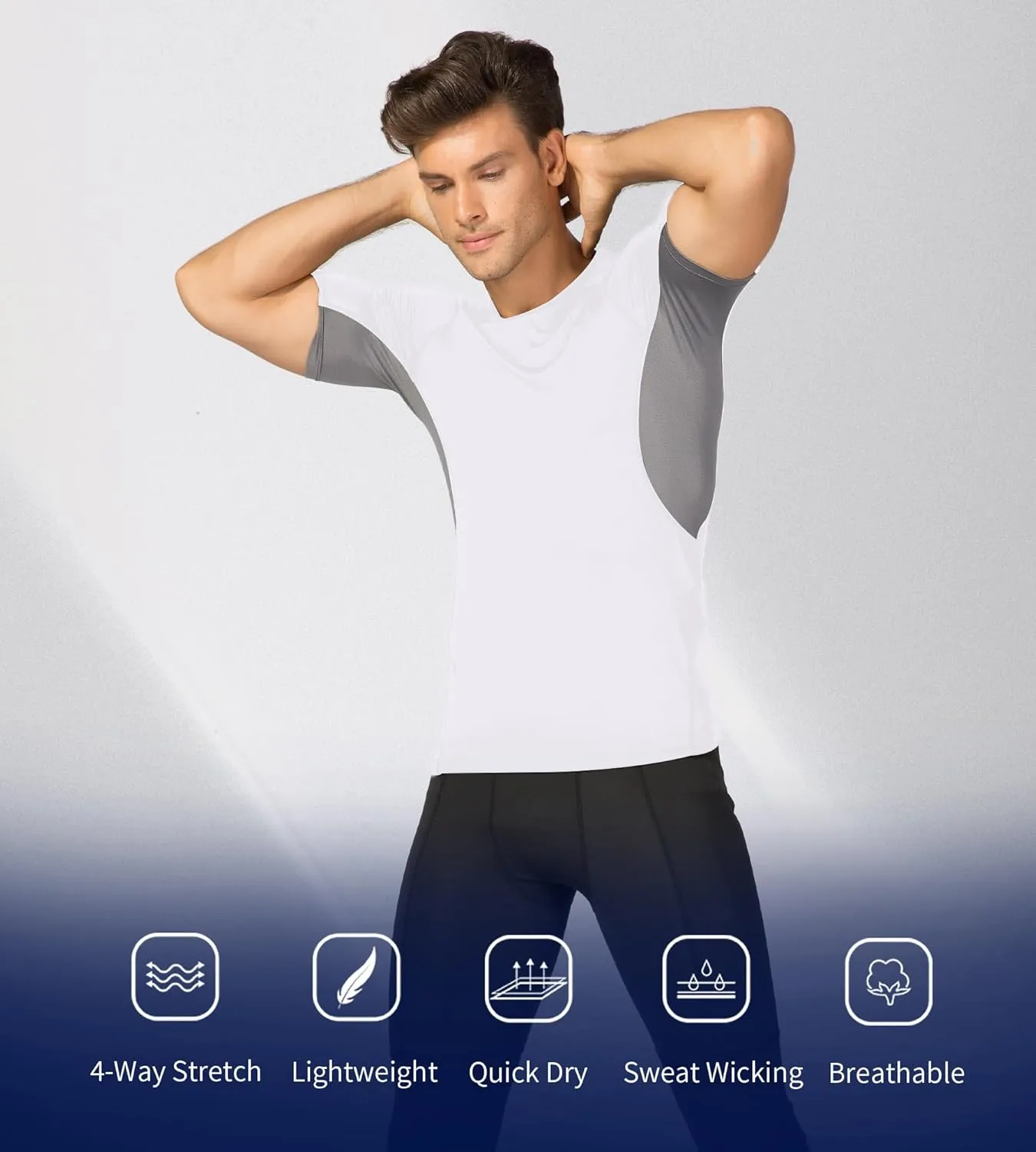 Men's Athletic Short Sleeve Stretch Compression Shirts Performance T-Shirt Running Workout Tops Quick Dry Base Layer