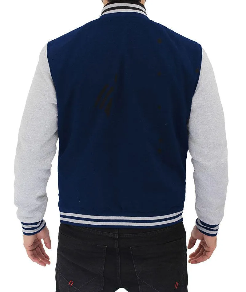 Men's Baseball Style Grey and Blue Varsity Jacket