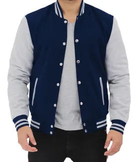 Men's Baseball Style Grey and Blue Varsity Jacket