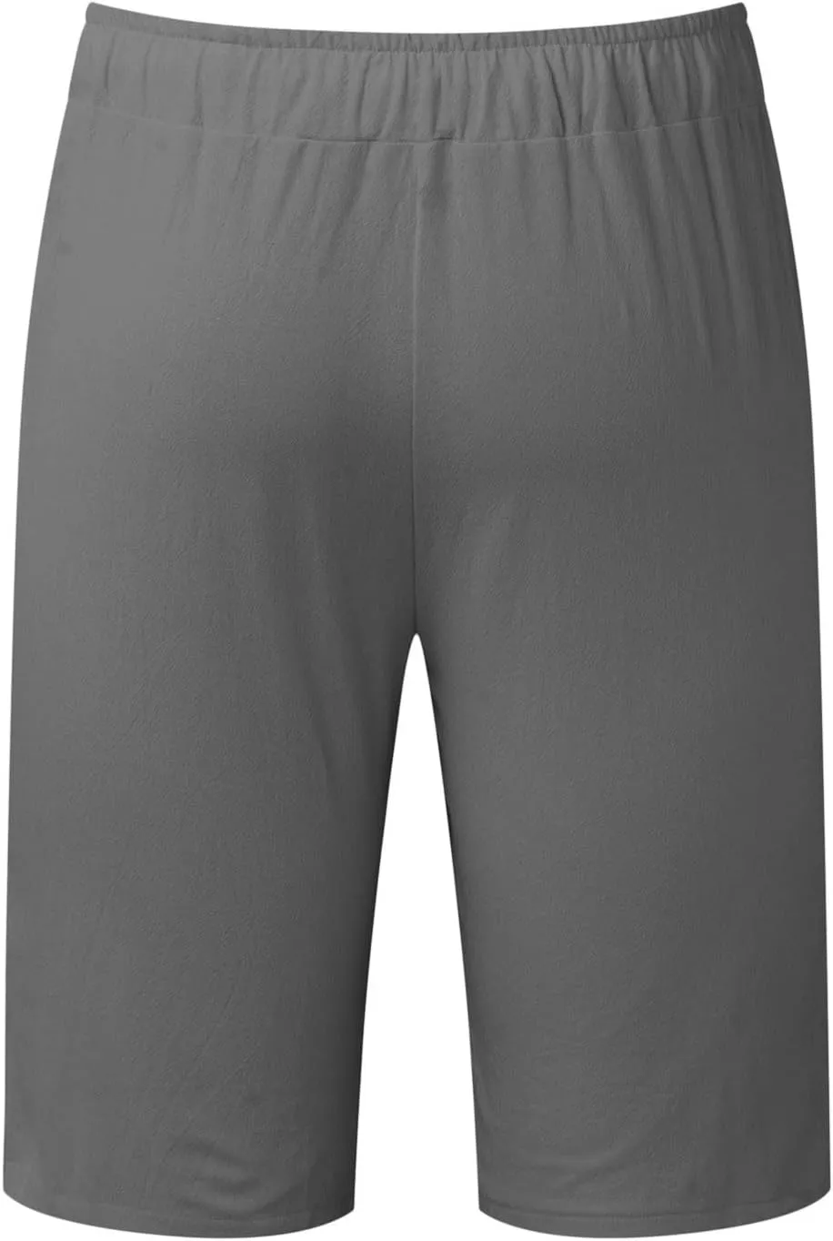 Mens Cotton Linen Shorts Casual Elastic Waist Lightweight Vacation Summer Beach Shorts with Pockets