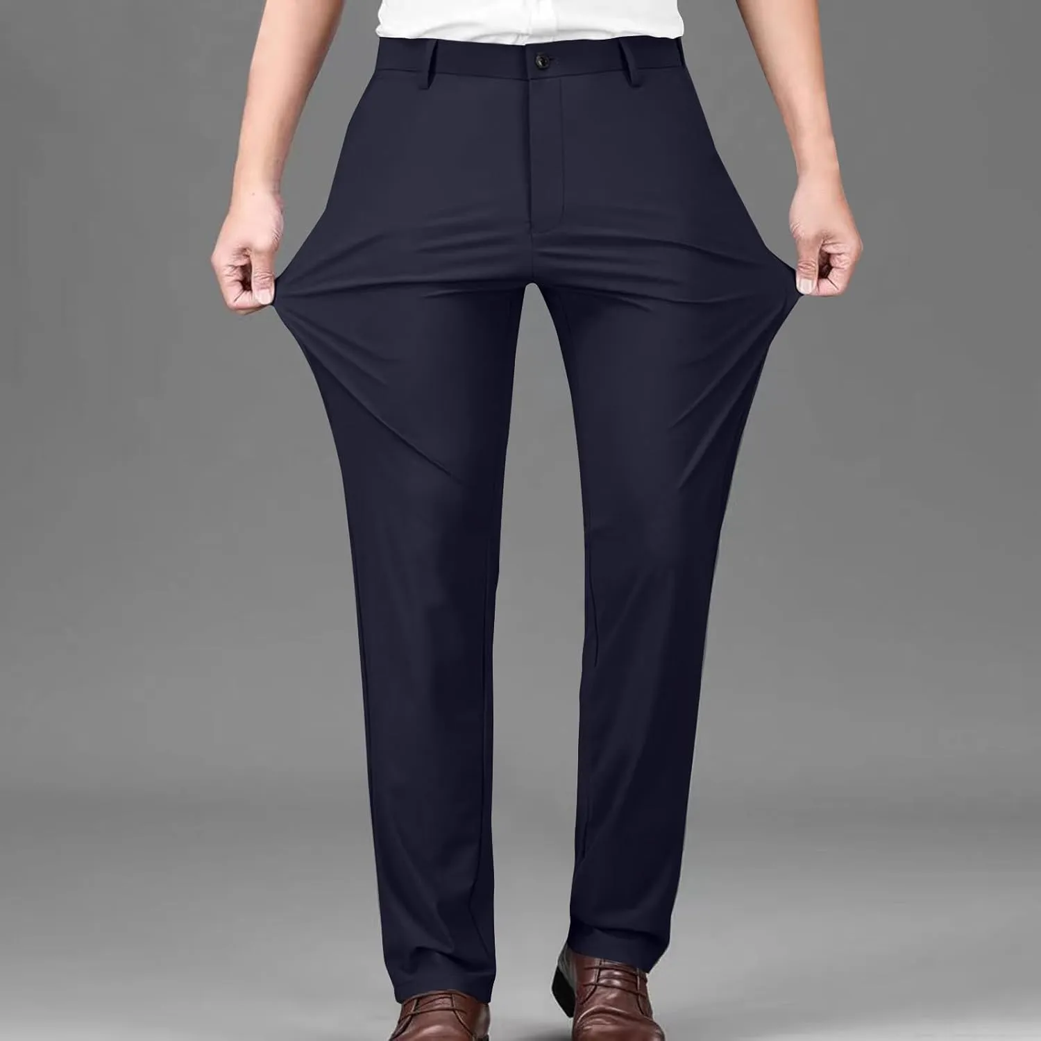 Mens Dress Pants Trendy Solid Color Business Suit Pants Casual Straight Leg Office Pants Lightweight Slim Fit Trousers