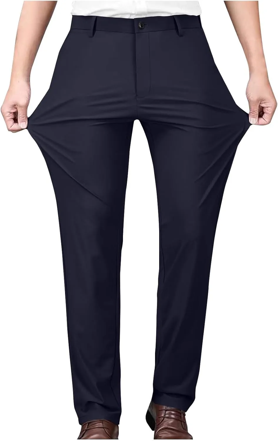 Mens Dress Pants Trendy Solid Color Business Suit Pants Casual Straight Leg Office Pants Lightweight Slim Fit Trousers