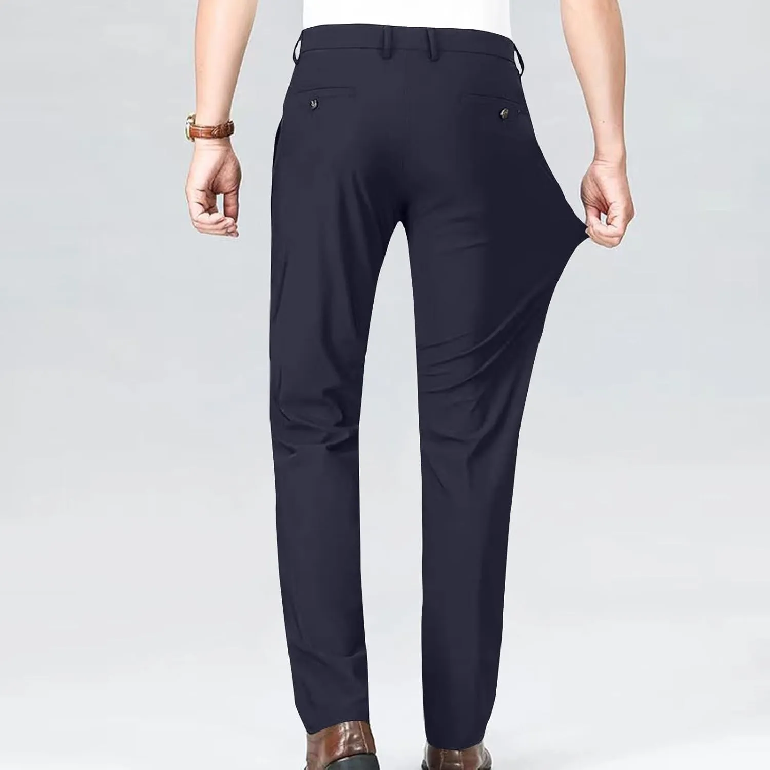 Mens Dress Pants Trendy Solid Color Business Suit Pants Casual Straight Leg Office Pants Lightweight Slim Fit Trousers