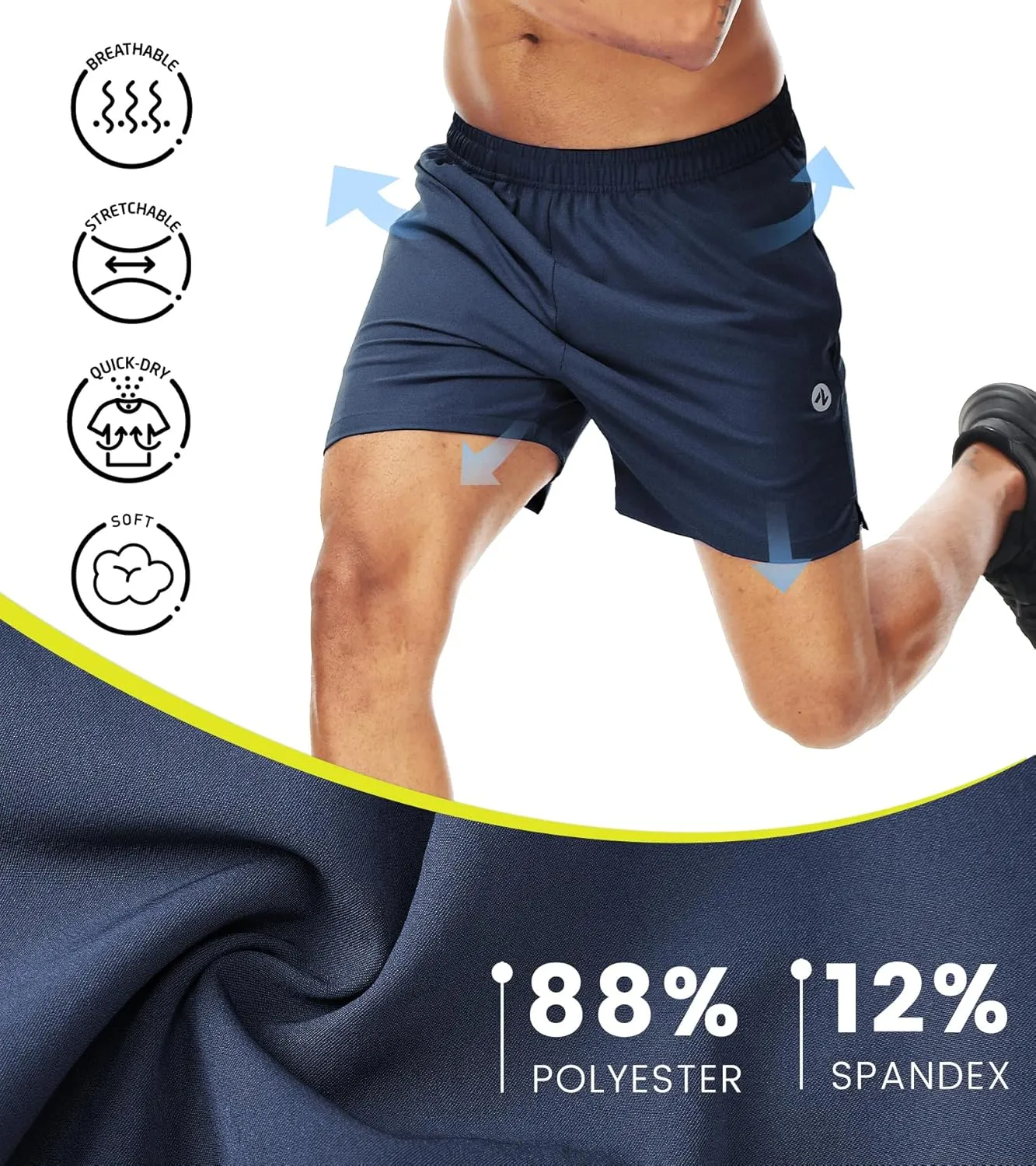 Mens Running Athletic Shorts with Zipper Pockets 5 in Inseam Linerless Dry Fit Workout Gym Shorts