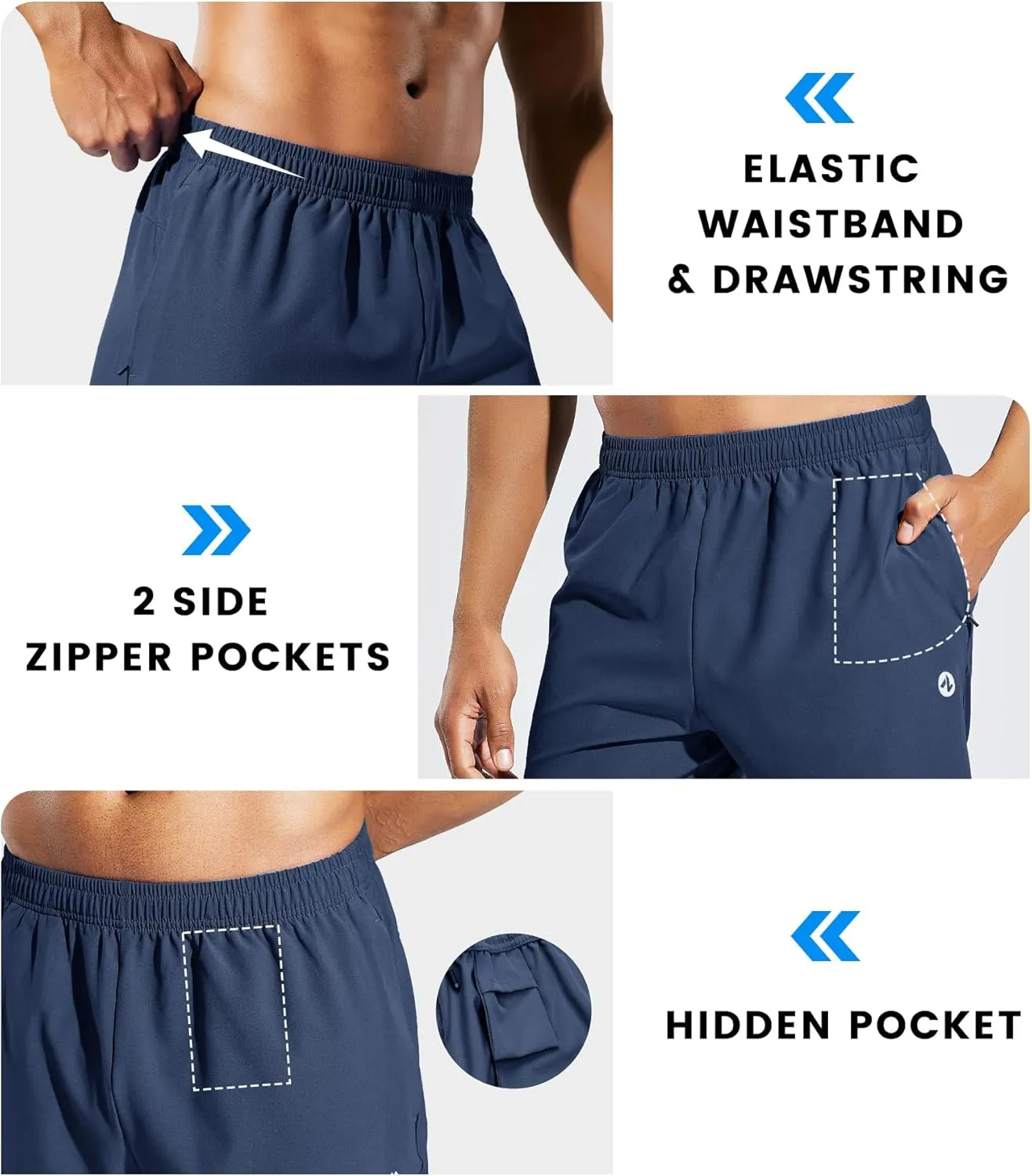 Mens Running Athletic Shorts with Zipper Pockets 5 in Inseam Linerless Dry Fit Workout Gym Shorts