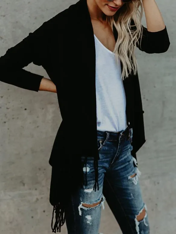 Modern Sleeves Solid Tassels Cardigan Tops