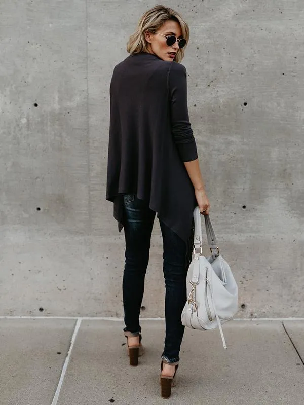 Modern Sleeves Solid Tassels Cardigan Tops