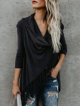 Modern Sleeves Solid Tassels Cardigan Tops