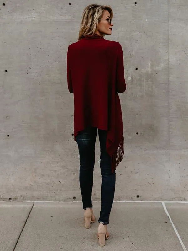Modern Sleeves Solid Tassels Cardigan Tops