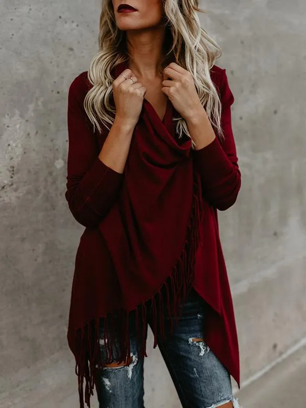 Modern Sleeves Solid Tassels Cardigan Tops