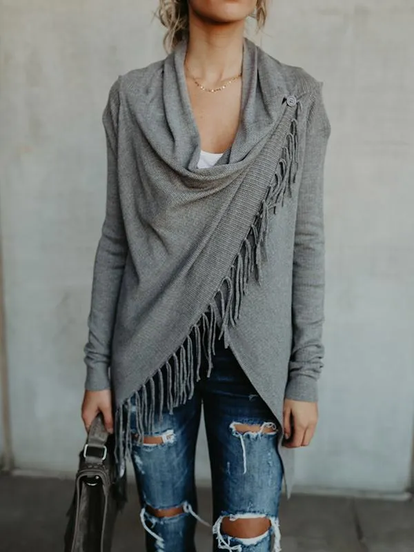 Modern Sleeves Solid Tassels Cardigan Tops