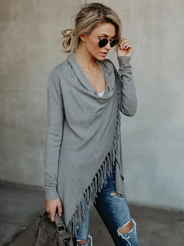 Modern Sleeves Solid Tassels Cardigan Tops