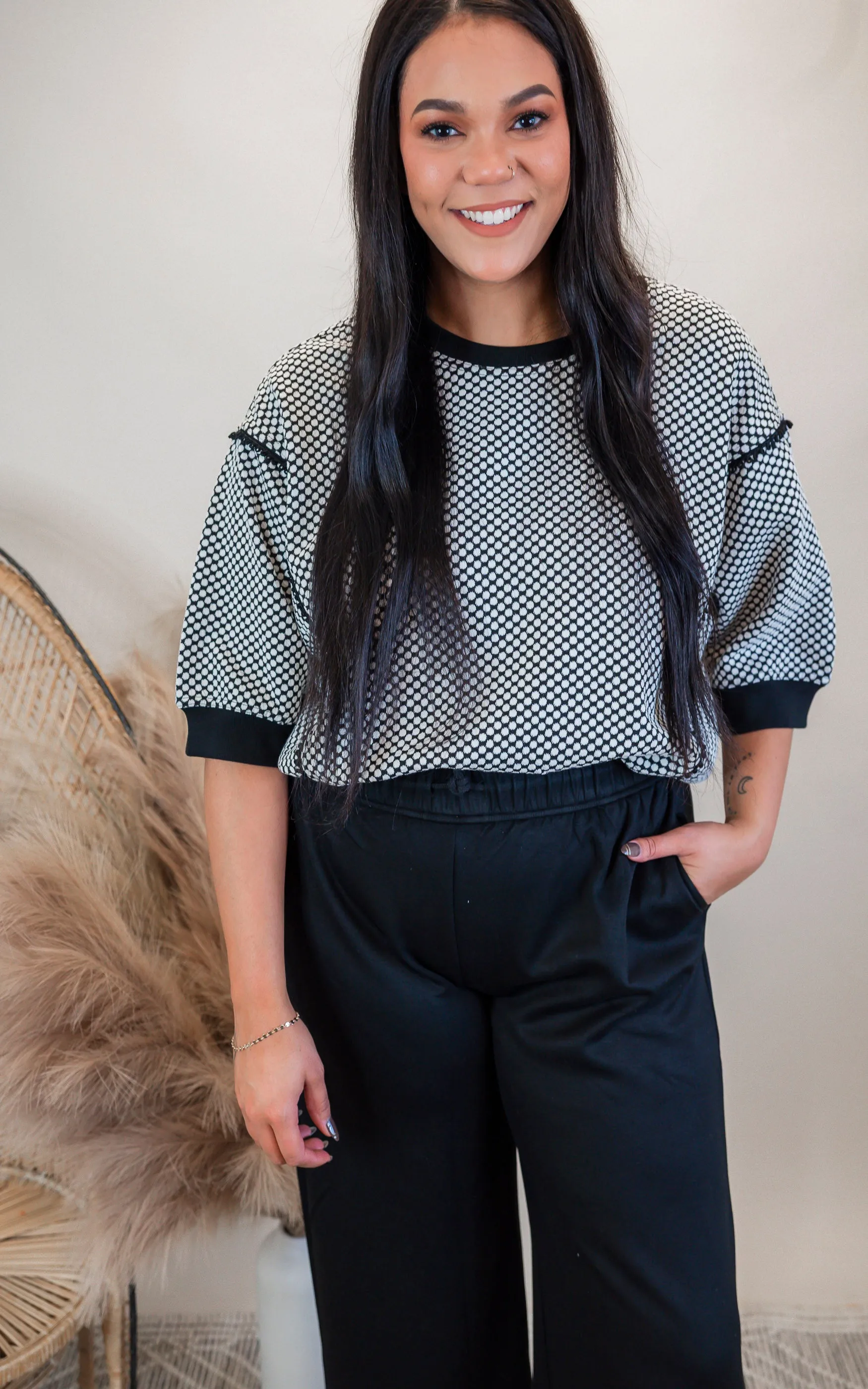Monochrome Dot Relaxed Knit Top
