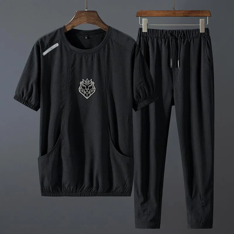 Muscle men's popular short sleeved set, summer new fitness casual camouflage sportswear two-piece set
