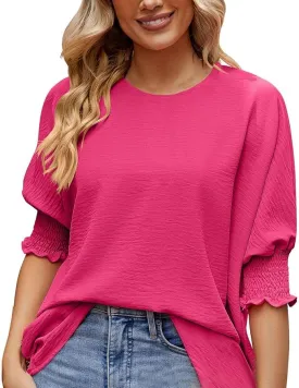New CHIKANSTORE Womens Tops Dressy Casual, Short Sleeved New Business Casual Tops for Women Basic Pleated Top Sz L