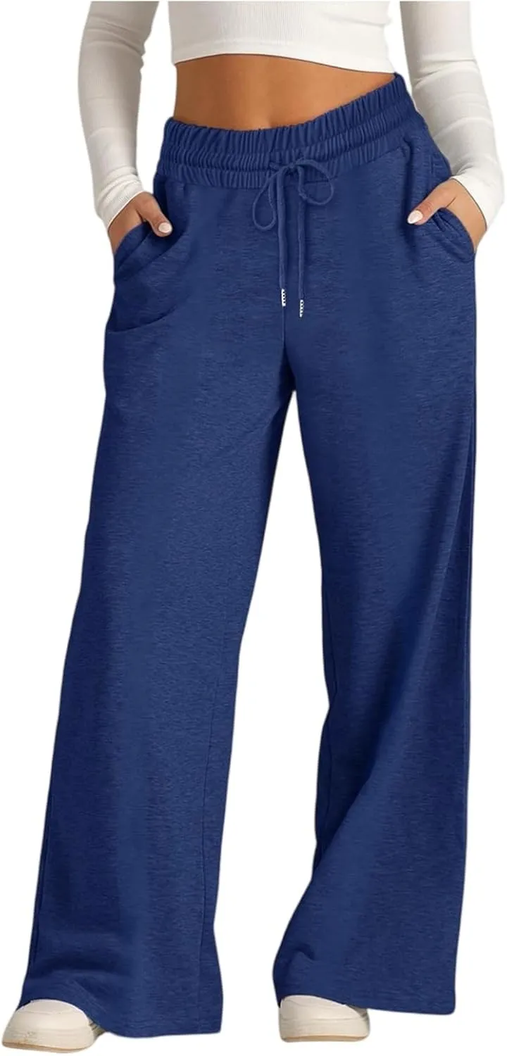 Oversized Wide Leg Sweatpants Women High Waisted Jogger Sweat Pants Drawstring Lightweight Travel Pant with Pockets