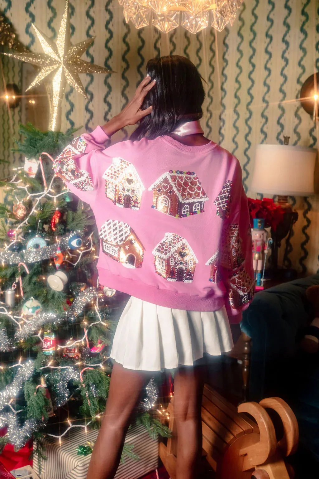 Pink Gingerbread House Sweatshirt- Women's