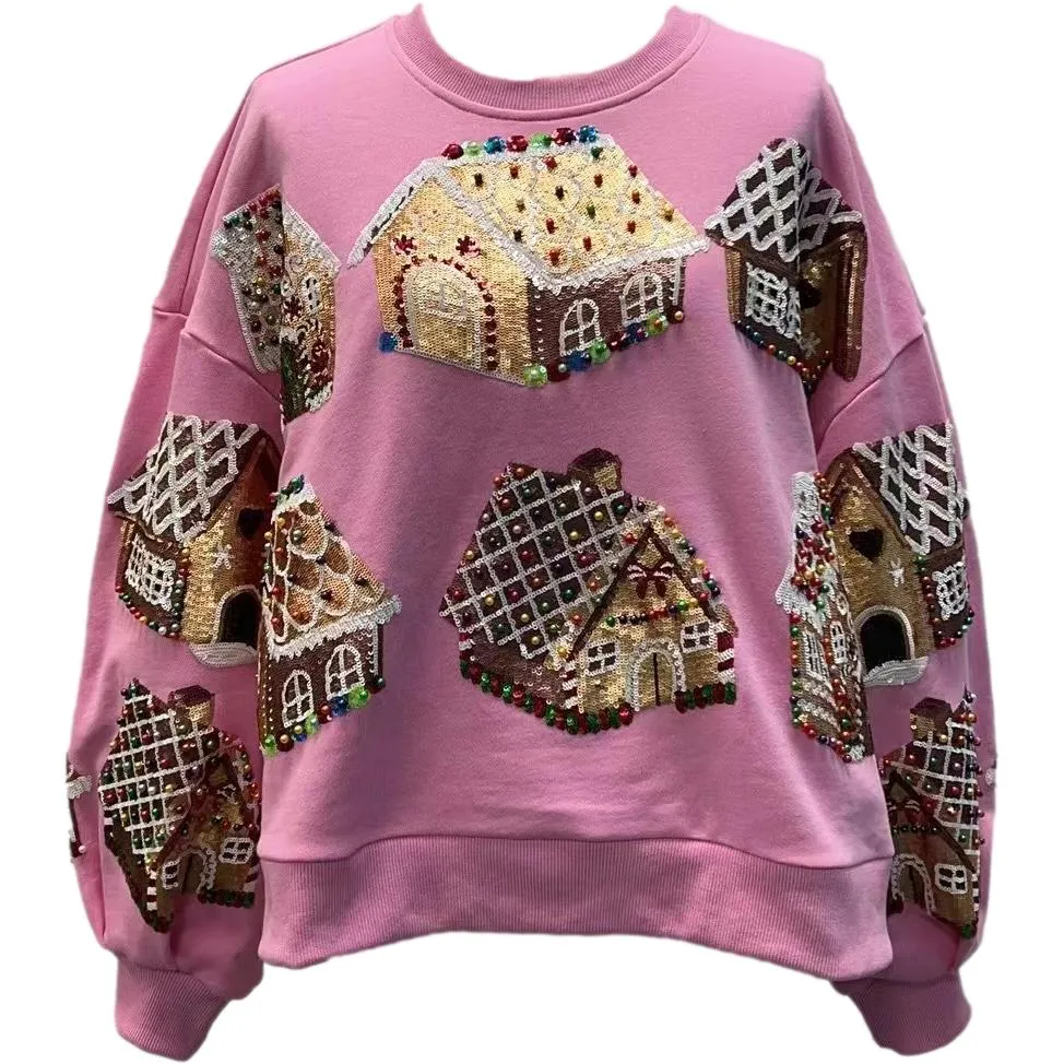 Pink Gingerbread House Sweatshirt- Women's
