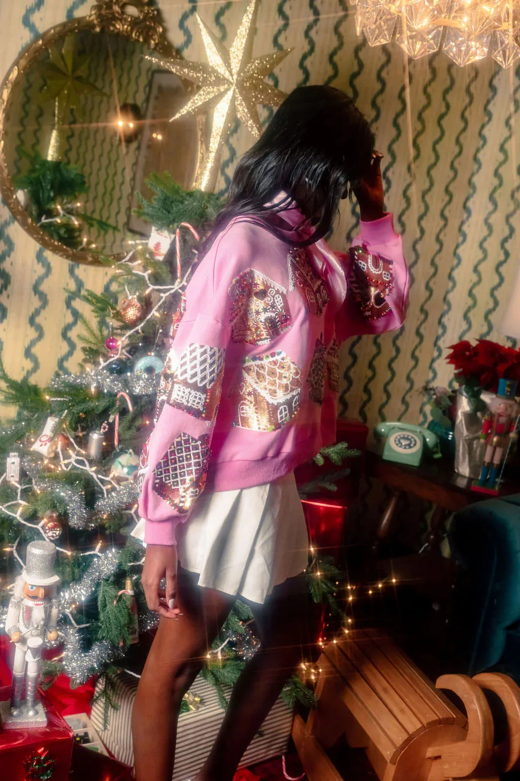 Pink Gingerbread House Sweatshirt- Women's