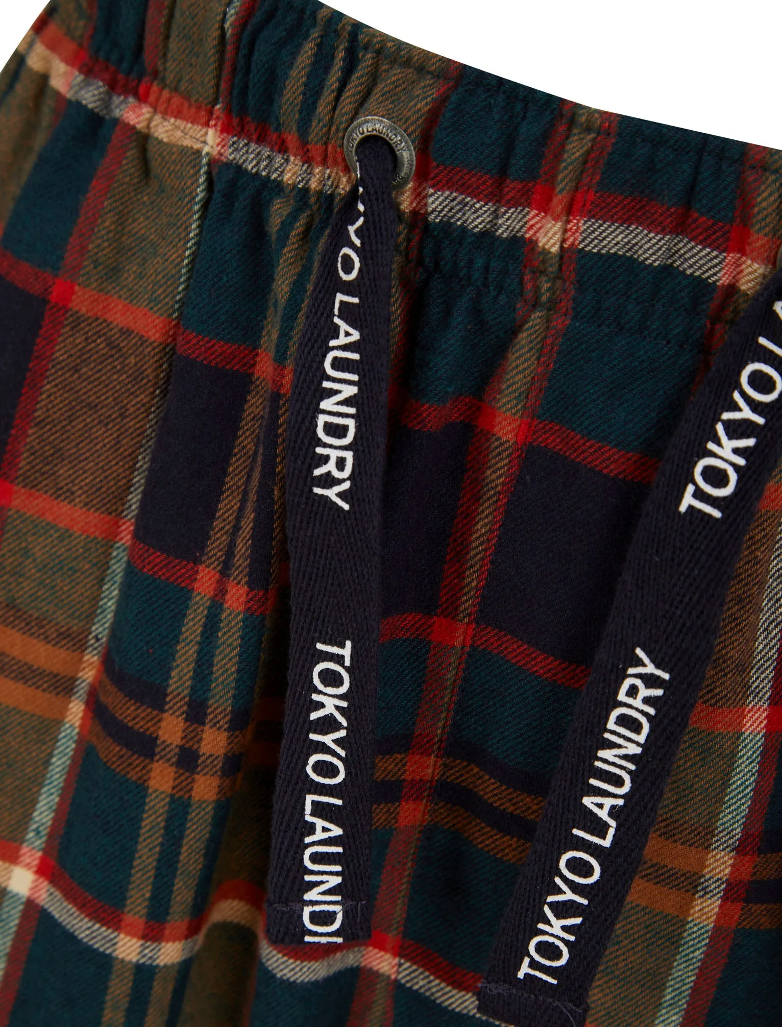 Portsdown Brushed Flannel Woven Checked Cotton Lounge Pants in Green / Navy  - Tokyo Laundry