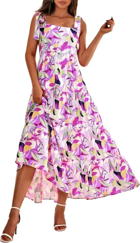 PRETTYGARDEN Womens Dresses 2025 Summer Floral Sleeveless Maxi Dress Casual Spaghetti Strap Tiered Flowy Beach Long Dress