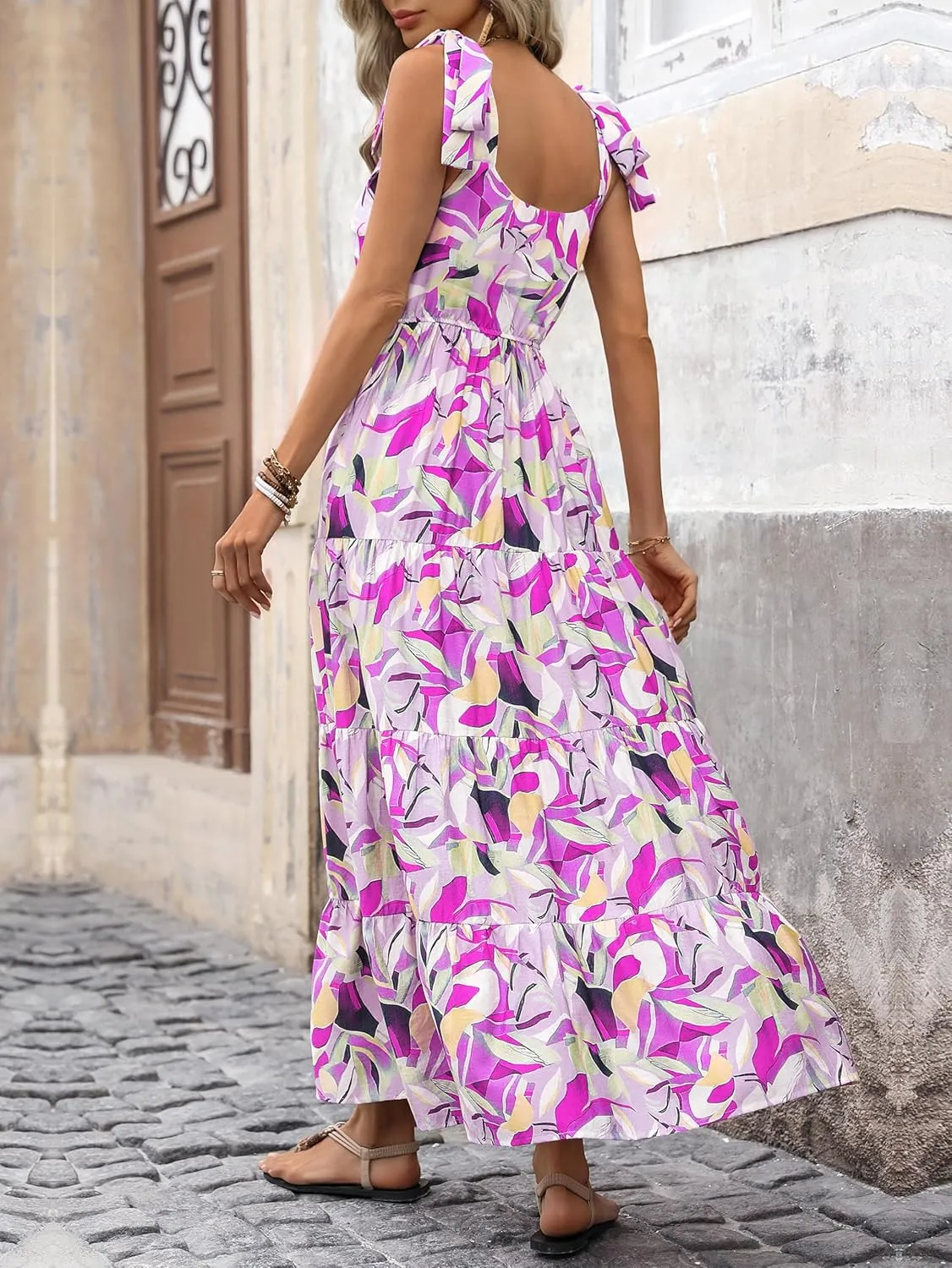 PRETTYGARDEN Womens Dresses 2025 Summer Floral Sleeveless Maxi Dress Casual Spaghetti Strap Tiered Flowy Beach Long Dress
