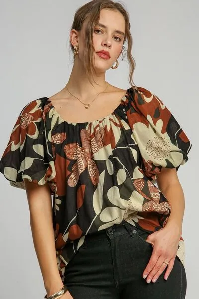 Print Puff Sleeve Top