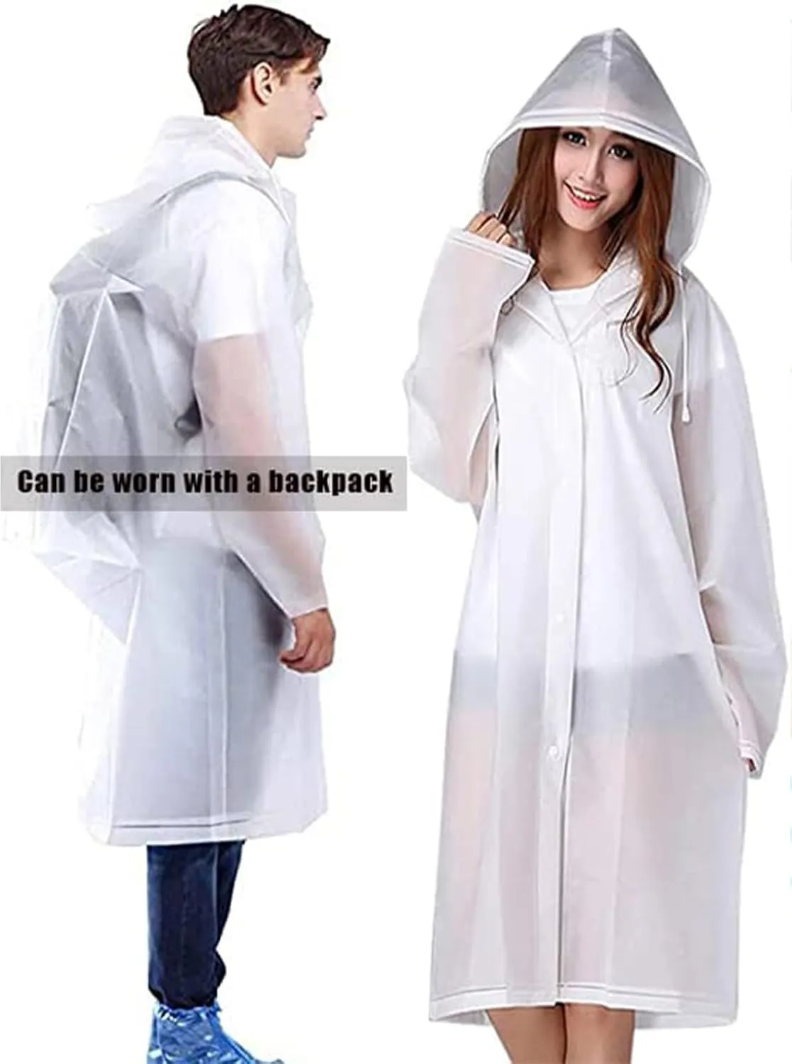 Rain Coat Poncho for Adult, 2 Pack Women Men Reusable Raincoats Emergency with Hood and Drawstring