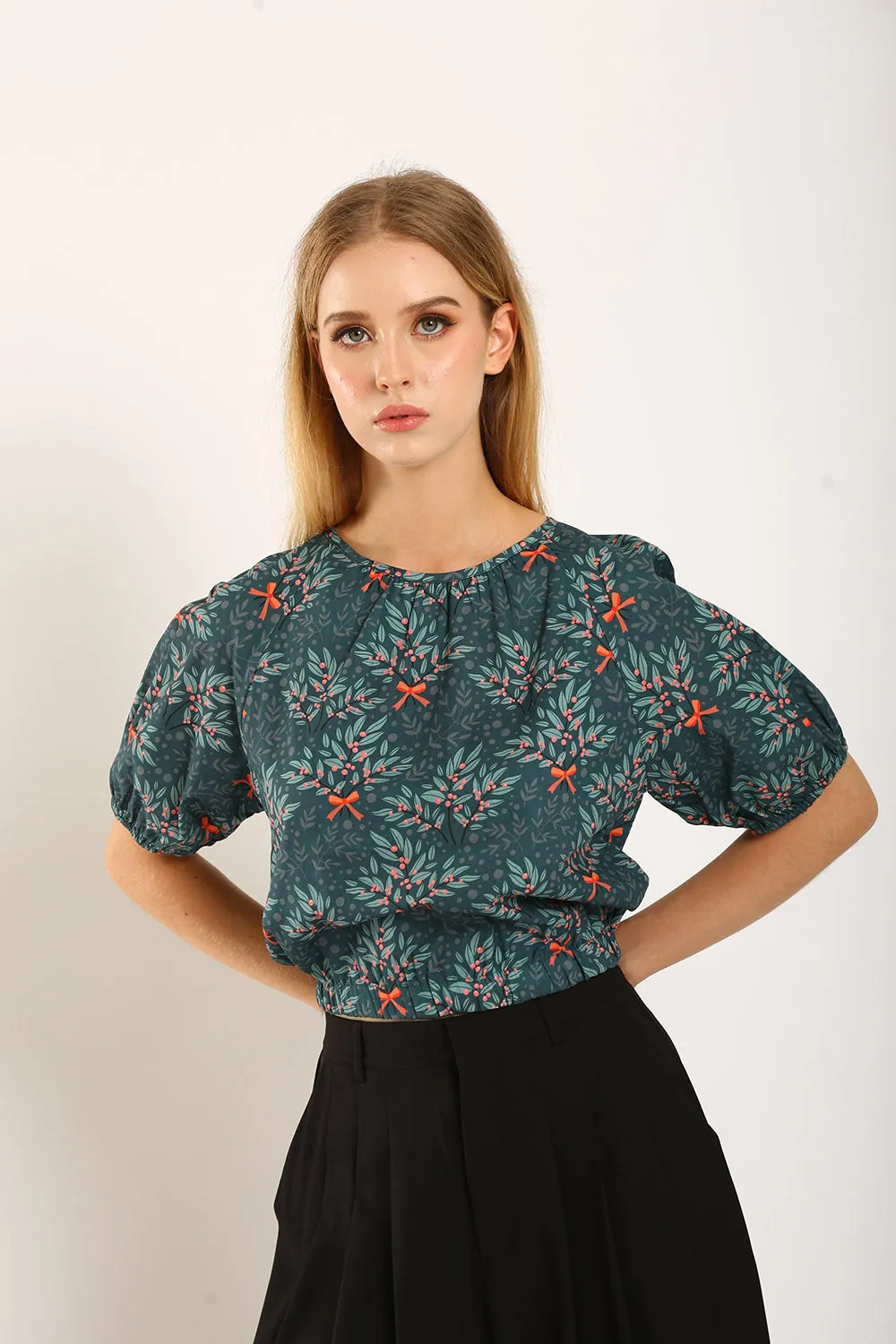 Rania Top in Forest Green Floral