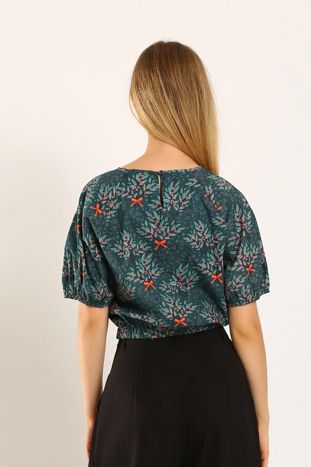 Rania Top in Forest Green Floral