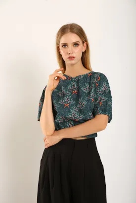 Rania Top in Forest Green Floral