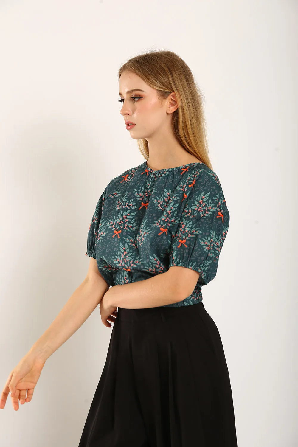 Rania Top in Forest Green Floral