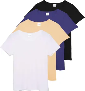 Real Essentials 4 Pack: Women's Ribbed Knit Short Sleeve Crew Neck T-Shirt (Available in Plus)