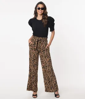 Retro Style Leopard Print High Waist Pants