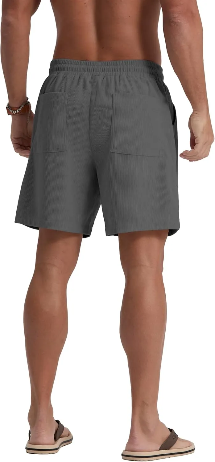 Sailwind Men's Casual Corduroy Shorts Lightweight Elastic Waist Drawstring Summer Beach Shorts