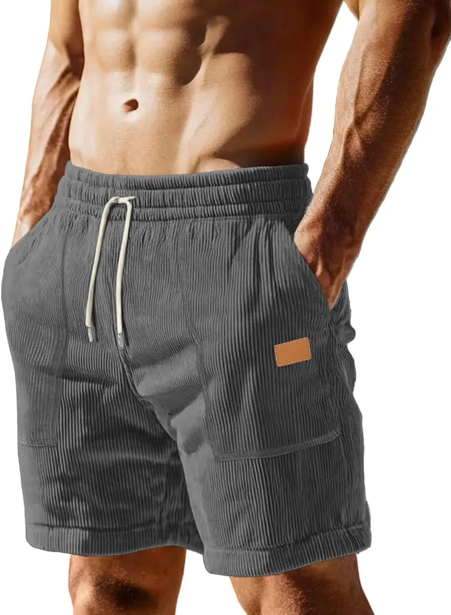 Sailwind Men's Casual Corduroy Shorts Lightweight Elastic Waist Drawstring Summer Beach Shorts
