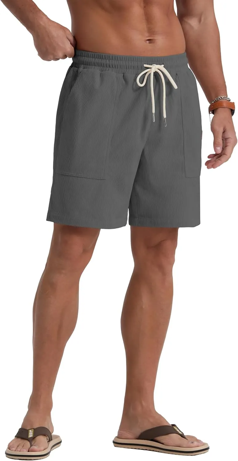 Sailwind Men's Casual Corduroy Shorts Lightweight Elastic Waist Drawstring Summer Beach Shorts